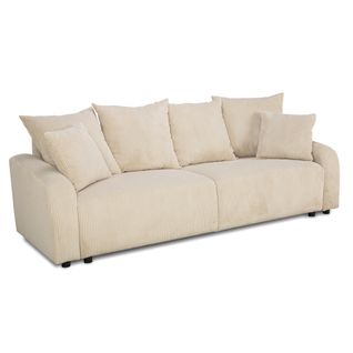 Canapé convertible 3 places TARA velours côtelé beige