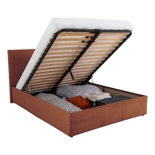 Lit coffre 140x190 cm JAPP velours côtelé terracotta