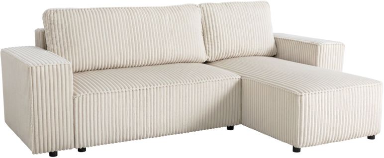 Canapé D'angle Convertible Réversible 4 Places - Josh - Tissu Velours Grosses Côtes Pearl