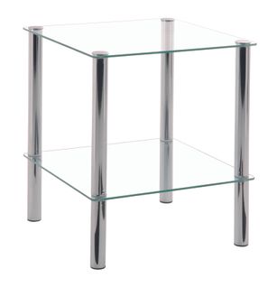 Table D'appoint En Tube D'acier Verre Trempé Chromé, Dim : L39x P39 X H47 Cm