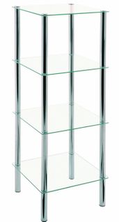 Etagère Salle De Bain En Tube D'acier Chromé Verre Trempé, Dim : L39 X P39 X H107 Cm