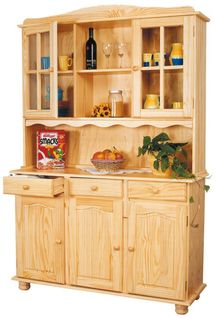 Bahut Vaisselier Toscana En Pin Massif Vernis Naturel, 43 X 130 X 198 Cm