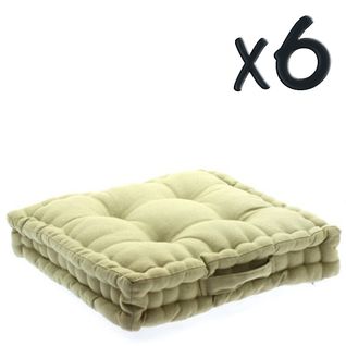 Lot De 6 Coussins De Sol En Coton Lin, 40 X 40 X H8 Cm