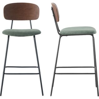 Lot De 2 Tabourets De Bar En Velours Côtelé Vert Kaki - Dany