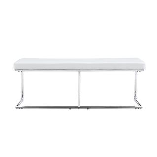 Banc En Cuir Avec Cadre Chromé, Banc Moderne, Blanc