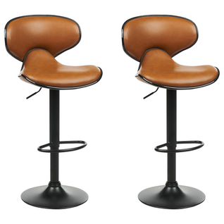 Lot De 2 Tabourets De Bar - Chaises De Bar Conway Cuir Pu Marron Doré