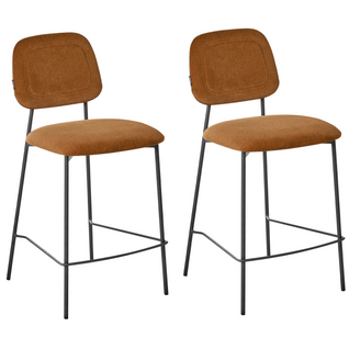 Lot De 2 Tabourets De Bar - Chaises De Bar Duette Velours Marron Doré