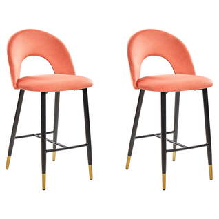 Lot De 2 Tabourets De Bar - Chaises De Bar Falton Velours Corail