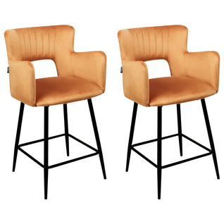 Lot De 2 Tabourets De Bar - Chaises De Bar Sanilac Velours Orange