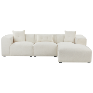 Canapé D'angle 3 Places - Canapé Réversible Dolva Bouclé Blanc Cassé Côté Gauche