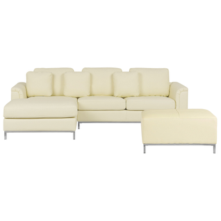 Canapé D'angle 5 Places - Canapé Réversible Oslo Cuir Beige Clair Avec Ottoman Côté Droit