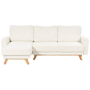 Canapé-lit D'angle 3 Places - Canapé Convertible Siro Bouclé Blanc Cassé Avec Rangement