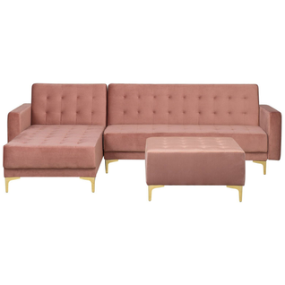 Canapé-lit D'angle Modulable 4 Places - Canapé Convertible Aberdeen Velours Rose Avec Ottoman