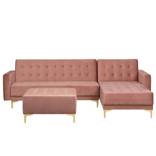 Canapé-lit D'angle Modulable 4 Places - Canapé Convertible Aberdeen Velours Rose Avec Ottoman