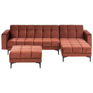Canapé-lit D'angle Modulable 4 Places - Canapé Convertible Alnes Velours Rouge Clair Côté Gauche