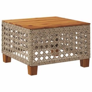 Table Basse De Jardin - Table D'extérieur Beige 55x55x36 Cm Résine Tressée Et Bois Acacia