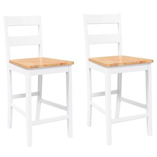 Lot De 2 Tabourets De Bar - Chaises De Bar Blanc Bois Massif D'hévéa Ta98