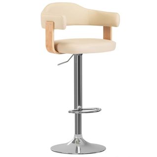 Lot De 2 Tabourets De Bar - Chaises De Bar Crème Bois Courbé Et Similicuir Ta156