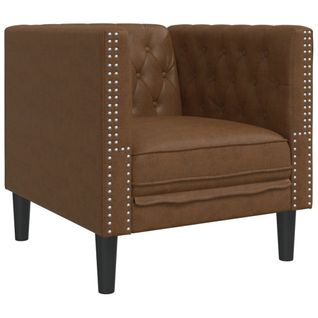 Fauteuil Fixe - Fauteuil De Salon Chesterfield Marron Similicuir Daim