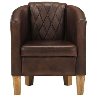 Fauteuil Fixe - Fauteuil De Salon Marron Foncé Cuir Véritable