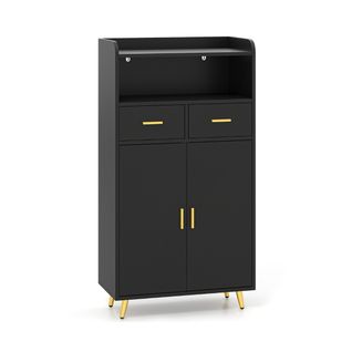 Buffet De Cuisine Armoire De Garde-manger Avec Portes 2 Tiroirs Étagère Réglable 60x30x113cm Noir