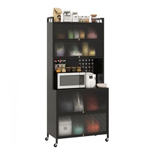 Buffet De Cuisine Meuble Cuisine à 6 Niveaux Avec Emplacement Micro-ondes 80x40x178cm Noir