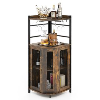 Buffet De Cuisine Meuble Cuisine Industriel Avec Porte En Maille 46x46x130 Cm Étagère Réglable Brun