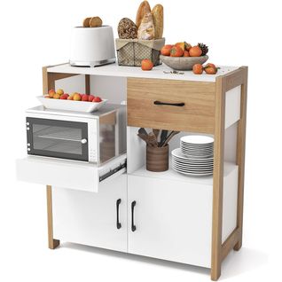 Buffet De Cuisine Meuble De Rangement Moderne Avec Tiroir Étagère Coulissante Et 2 Portes Blanc