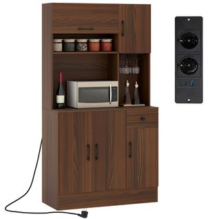 Buffet Haut De Cuisine Meuble De Rangement Avec Prises De Courant Avec Tiroir Brun