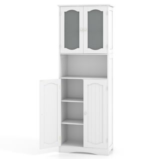 Buffet Haut Meuble De Rangement Autoportant Etagères 60x30x164cm Pour Bain Cuisine Salon Blanc