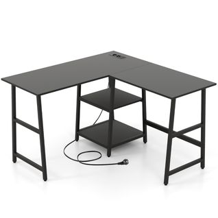 Bureau D'angle Bureau Informatique Avec Prises De Courant Etagères 120 X 120 X 75 Cm Noir