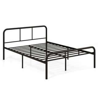 Cadre De Lit Double Lit Adulte Métallique 140x190cm Avec Tête Et Pied De Lit Noir