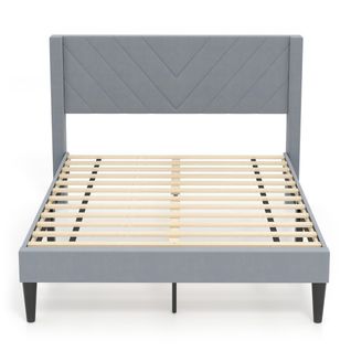 Cadre De Lit Double Sommier Tapissé En Velours Avec Tête De Lit 140x200 Cm Gris