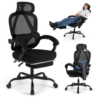 Chaise De Bureau Ergonomique Fauteuil De Bureau Pivotante Avec Repose-pieds Escamotable Noir