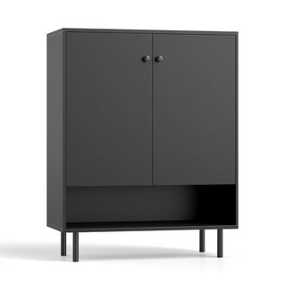 Commode Meuble De Rangement à 2 Portes Étagère Réglable Kit Antibasculement Moderne Noir