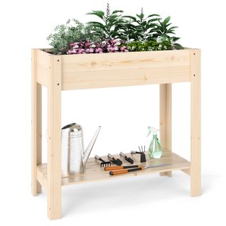 Jardinière Surélevé Avec Étagère Jardinièreière En Bois Avec Drainage 81 X 37 X 77 Cm Naturel