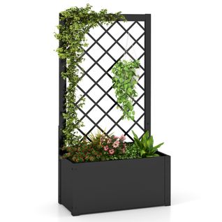 Jardinière Surélevé Avec Treillis Bac à Plantes 63 X 31 X 112 Cm Autoportant Noir Métal