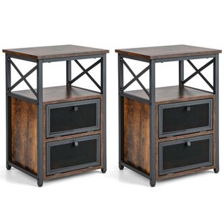 Lot De 2 Bout De Canapé Tables Basses Industrielle à 2 Portes Pour Chambre 60,5 X 40 X 35 Cm