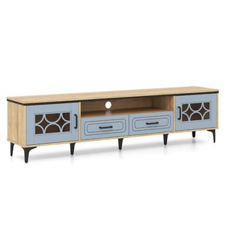 Meuble TV Banc TV Meuble De Rangement 180,5 X 35 X 46 Cm Avec 2 Tiroirsetcompartiment Bois Bleu