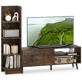 Meuble TV Banc TV Meuble De Rangement Avec Bibliothèque Et Étagère Réglable 140x31x115,5 Cm Brun