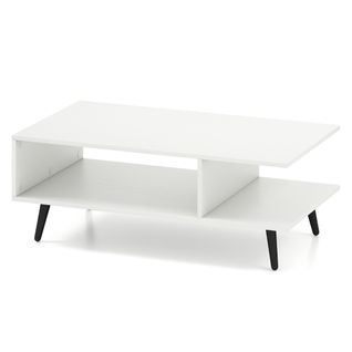 Table Basse Avec Rangement Avec Étagère Table Centrale Rectangulaire à 2 Niveaux Pour Salon Blanc