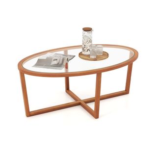 Table Basse En Verre Trempé Table Centrale De Salon Ovale Moderne 118 X 71,5 X 47,5 Cm Marron