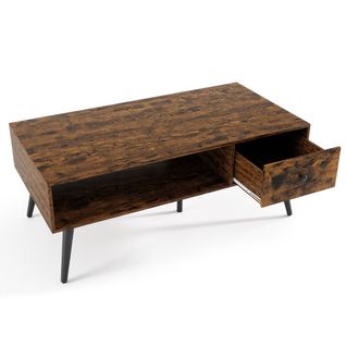 Table Basse Industrielle 109 X 55 X 44,5 Cm Avec 1 Tiroir Et Etagère Cadre En Métal