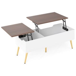 Table Basse Relevable Bout De Canapé Moderne Avec 2 Compartiments 111x48x40-53,5cm Marron