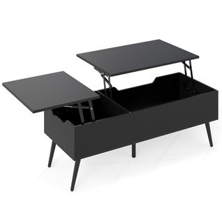 Table Basse Relevable Bout De Canapé Moderne Avec 2 Compartiments 111x48x40-53,5cm Noir