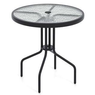Table De Jardin Ronde Table Basse De Patio Cadre En Métal Robuste Et Trou Pour Parasol Noir