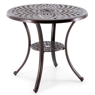 Table De Jardin Ronde Table D'appoint D’extérieur Avec Trou Pour Parasol Rouge Fonte D'aluminium