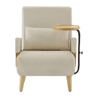 Fauteuil Convertible Trois En Un Avec Fonction Couchage, Équipé D'un Plateau En Bois, Beige