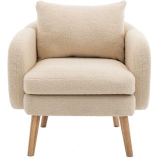 Fauteuil Avec Coussin, Pieds En Bois Massif, Beige