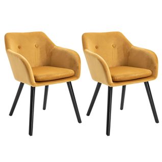 Lot De 2 Chaises De Salle à Manger En Tissu Velours - Jaune Moutarde